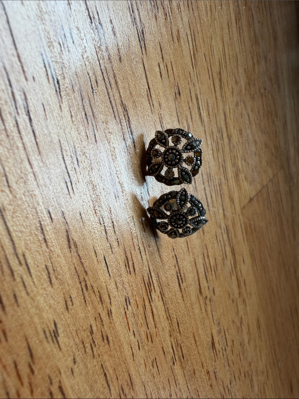 Vintage-Style Black Marcasite Floral Stud Earrings